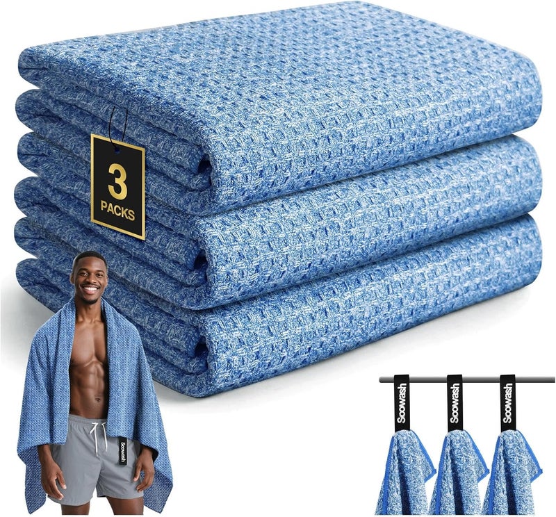 SOOWASH Camping Towels Quick Dry Sweat Towels for Gym, Absorbent Fast Drying Lightweight 27 inch X 55 inch Negative Ions Odorless Gym Towels for Men & Women,Yoga Sports Travel Outdoor (Large Blue) - Image 1